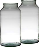 Hakbijl Glass Melkbus Bloemenvaas - Set van 2x stuks - Transparant - cilinder - gerecycled glas - D22 x H42 cm
