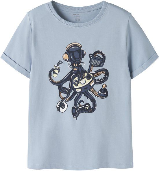 NAME IT Jongens T-shirt met korte mouw en ronde hals - Blauw - Maat 146/152