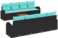vidaXL Tuinbank Set 9-delig Zwart/Turquoise Polyrattan