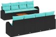 vidaXL Tuinbank Set 9-delig Zwart/Turquoise Polyrattan