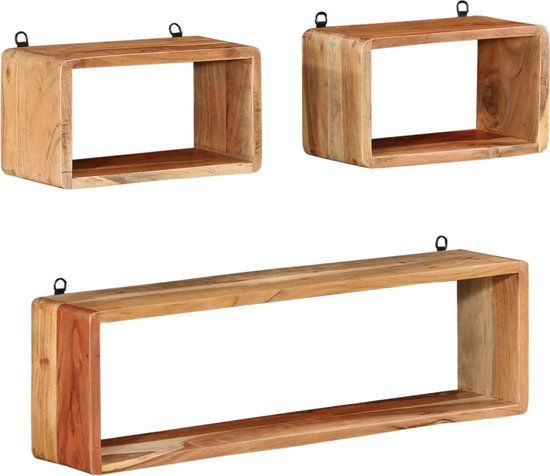 vidaXL 3-delige Wandschappenset - Massief Acaciahout - Bruin