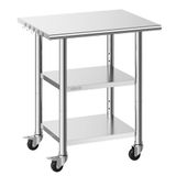 VEVOR Werktafel voor de keuken, 3 etages, roestvrij staal met wielen, 3 planken, 762 x 610 x 864 mm, werkblad max. belasting 227 kg, voorbereiding restaurant hotel catering
