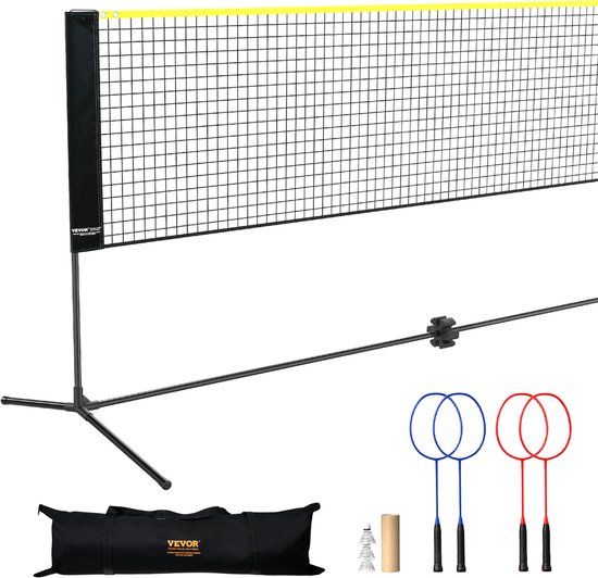 VEVOR Badmintonnet, In Hoogte Verstelbaar Volleybalnet, 20 Ft Breed Opvouwbaar Pickleballnet, Draagbare Tennisnet Set met Palen, Standaard, Tas, Rackets, Nylon Shuttles, voor Kinderen, voor Gebruik In De Achtertuin, Binnen en Buiten