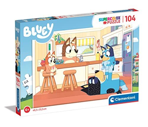 Clementoni - Bluey Supercolor puzzel-Bluey-104 stukjes, kinderen 6 jaar, puzzel cartoondieren, made in Italy, meerkleurig, 27169