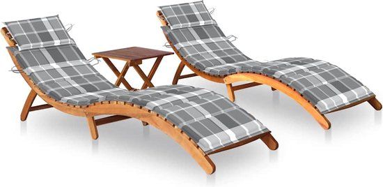 vidaXL Ligbedden 2 st met tafel en kussens massief acaciahout