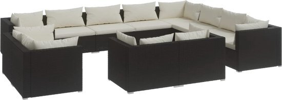 vidaXL 12-delige Loungeset met kussens poly rattan zwart