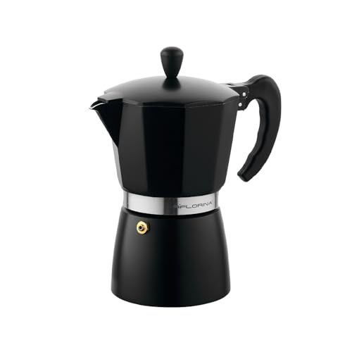 FLORINA Aluminium Espressomaker 6 Kopjes (250 ml) I Kookplaat Espressomachine MACCHIATO I Bereiden van Italiaanse Espresso I Geschikt voor Keramische Kookplaat, Elektrische Kookplaat, Gas