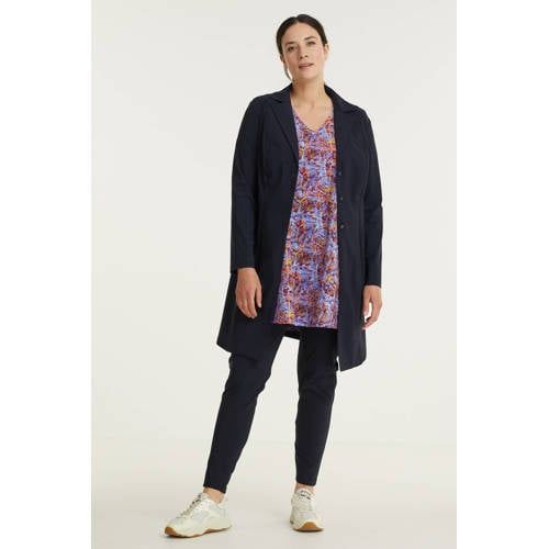 Plus Basics tapered fit broek van travelstof donkerblauw