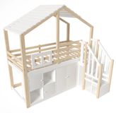 StarTech Kinderbed - Hemelbed in de vorm van een huis - 90 x 200 cm - Met ramen - Opbergruimte - Beschermingsrelingen - Zonder matras - Wit