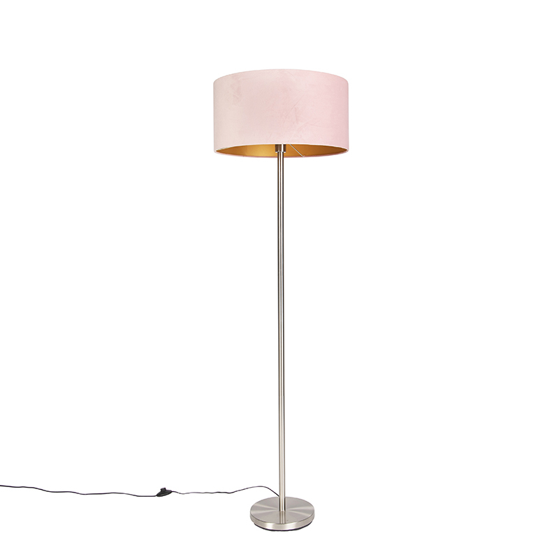 QAZQA simplo - Vloerlamp met lampenkap - 1 lichts - H 169 cm - Roze