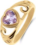 Lucardi Dames vintage ring met hart paars – Maat 69 – 22mm - Ring - Cadeau - Staal goldplated - Goudkleurig