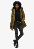 Superdry Everest halflange pufferjas van imitatiebont Dames dark olive