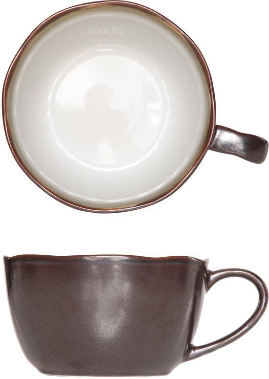 Cosy & Trendy Mokken Plato Mat Wit/Bruin - 4 Stuks 550 ml Ø 12 cm - Porselein