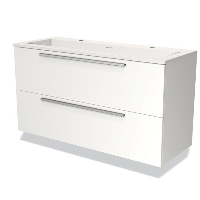 Maxaro Badkamermeubel 120cm Modulo Mat Wit 2 Lades Vlak Wastafel Solid Surface
