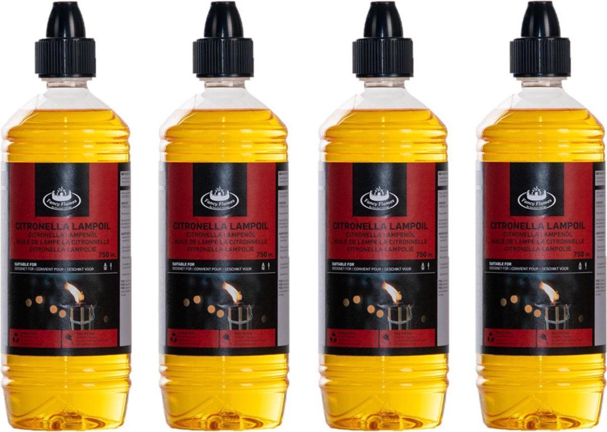 Esschert Design 4x stuks bio citronella lampenolie/fakkelolie 750 ml - multi