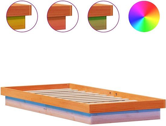 vidaXL Bedframe met LED massief grenenhout wasbruin 90x200 cm