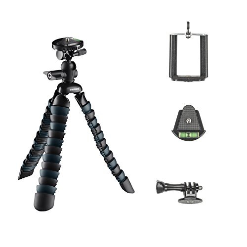 Mantona Armadillo DSLR flexibele mini-camera en tafelstatief voor camera smartphone actioncam, draagvermogen 3 kg, hoogte 28 cm, met kogelkop, incl. smartphonehouder en GoPro-adapter, zwart/grijs