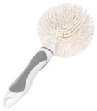 Brosse de nettoyage pour bouteilles à col large et verres - Grande tête de brosse de 10 x 10 cm - Longueur 23 cm - Œillet de suspension - Polyamide - Blanc, gris, crème