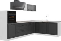 Vicco Hoekkeuken R-Line, Antraciet landelijk/Wit, 287 x cm marmer werkblad
