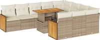 vidaXL 11-delige Tuinset met Kussens, Poly Rattan, Acacia, Beige