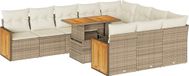 vidaXL Ensemble de jardin 11 pièces avec coussins, polyrotin, acacia, beige