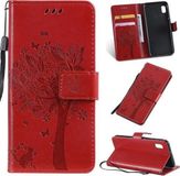 Merkloos CAT Tree & Cat Pattern Pressed Printing Horizontale Flip PU lederen tas met houder & kaartsleuven & portemonnee & lanyard voor Galaxy A10e (rood)