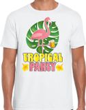 Bellatio Decorations Tropical party T-shirt voor heren - flamingo - wit - S