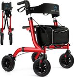 Safe Age Rollator lichtgewicht en opvouwbaar - Rubberen wielen - zitfunctie - voor binnen en buiten - Rugleuning en wandelstok houder - Rood