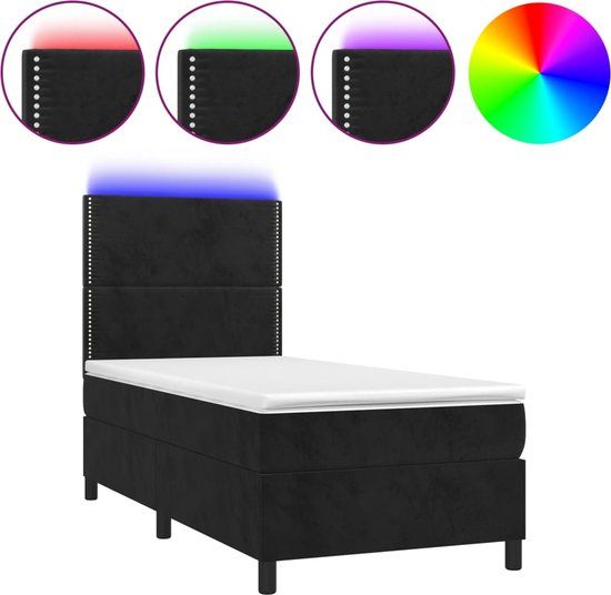 vidaXL Boxspring met matras en LED fluweel zwart 90x200 cm