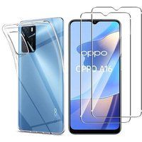Phonillico® Transparant siliconen hoesje voor OPPO A16 en 2 geharde glazen schermbeschermer