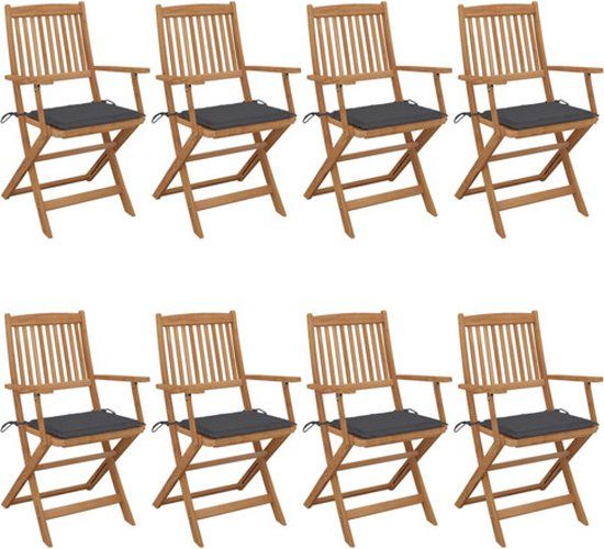 vidaXL Tuinstoelen 8 stuks inklapbaar met kussens massief acaciahout