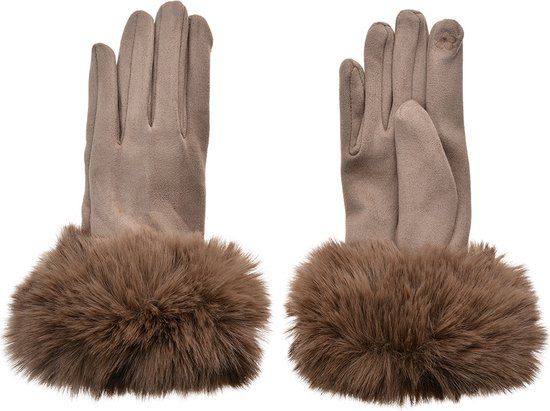 Clayre & Eef Handschoenen met imitatiebont - Bruin - Polyester - One size