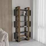 Hanah Home Stijlvolle boekenplank, walnoot & antraciet, 80 x 160 x 28,6 cm
