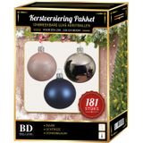 Bellatio Decorations Kerstballen Kerstballen pakket 181x zilver-lichtroze-blauw voor 210 cm boom - Kerstboomversiering