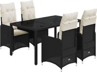 vidaXL 5-delige Bistroset met kussens Poly Rattan Zwart