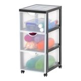 Iris Ohyama Toren, ladekast, kunststof organizer met ergonomisch handvat, 15 Liter, 3 laden, met wielen, BPA-vrij, Kantoor, Slaapkamer, Woonkamer, Dddc-303, Zwart