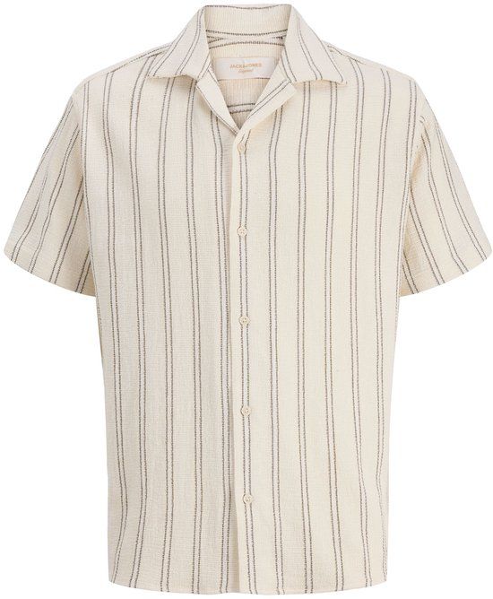 Jack & Jones Junior Overhemd Gestreept Korte Mouw Biologisch Katoen Regular Fit Knopen Widespread Kraag Casual Antiek Wit Maat 152