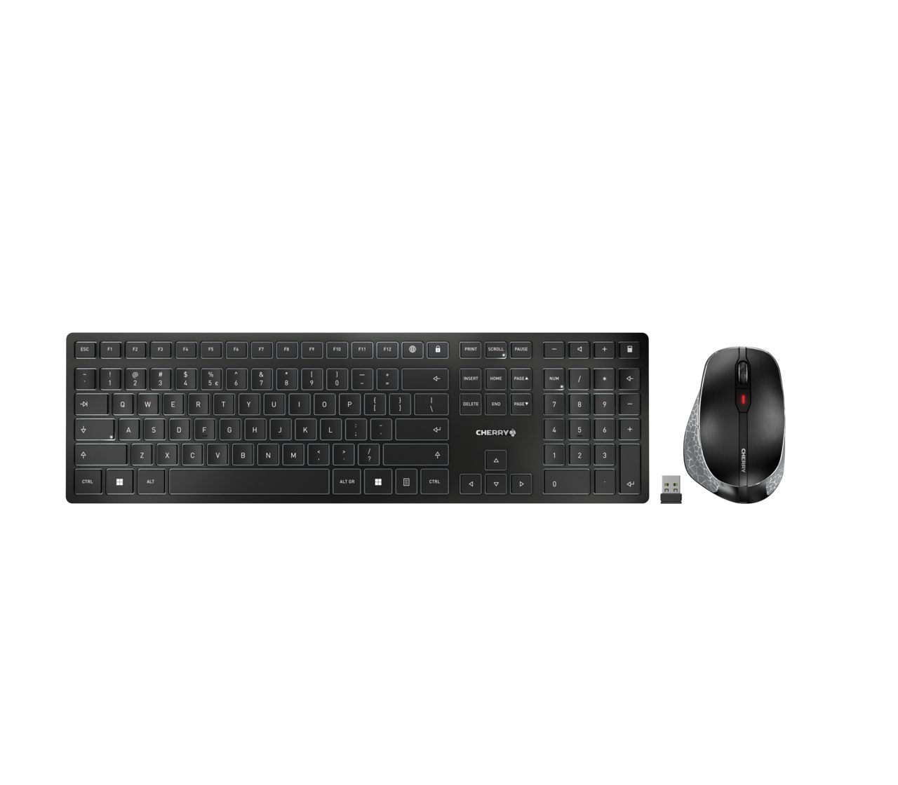 CHERRY DW 9500 SLIM Toetsenbord en Muis Combo - RF Draadloos + Bluetooth - QWERTY Scandinavisch - Zwart/Grijs