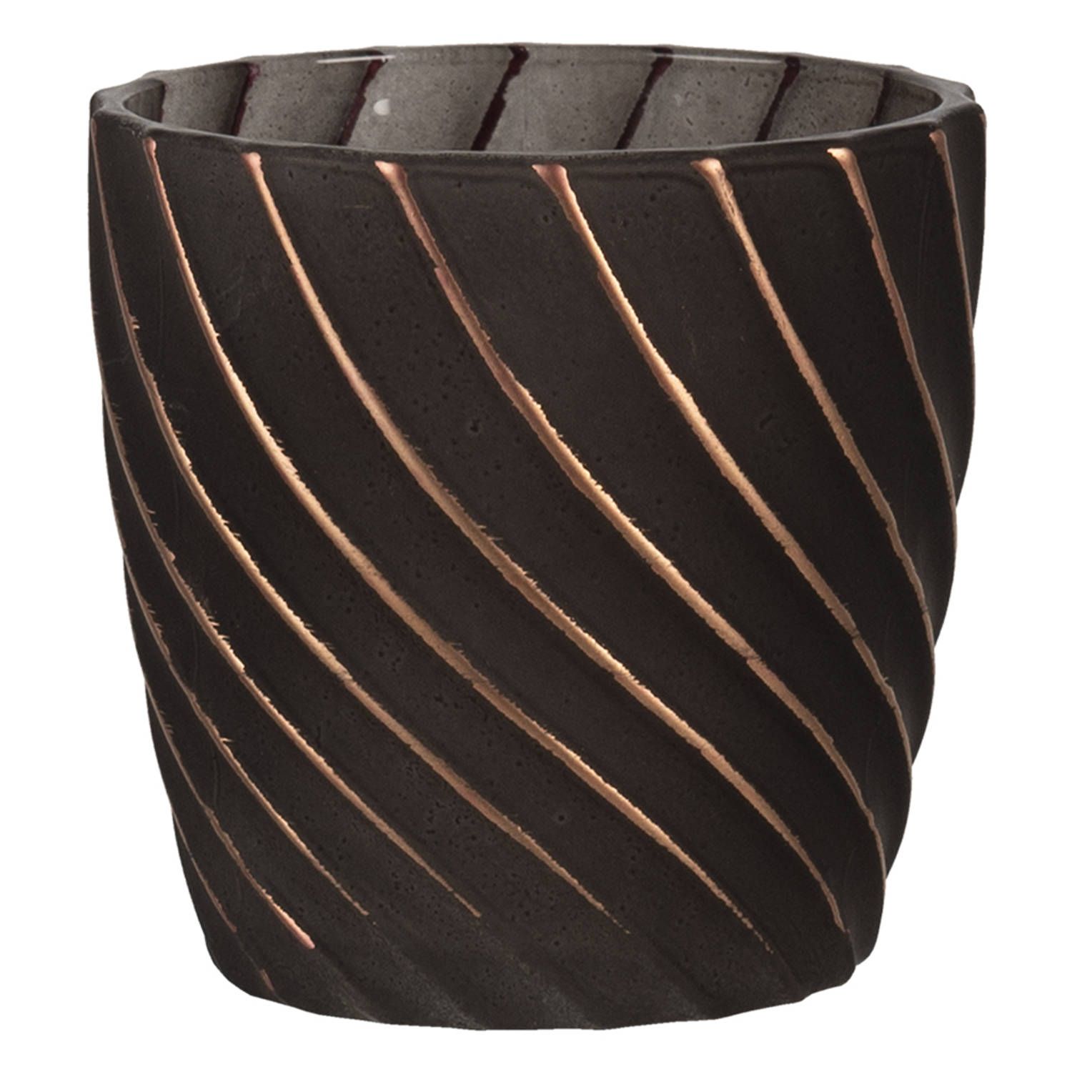 Clayre & Eef Glazen Theelichthouder ø 7*7 cm - Zwart