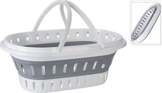 Merkloos Opvouwbare wasmand met handvatten - 25 L - Grijs - Kunststof