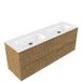 Saniclass Badkamermeubelset - 160x45x61.5cm - Flow solid surface wastafel wit - 2 wasbakken - zonder kraangaten - 4 lades - mat eiken natural