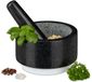 Merkloos Relaxdays Granieten vijzel met stamper, duurzaam, specerijen, kruiden, antislip, steenvijzel, Ø 14 cm, 400 ml, grijs/wit