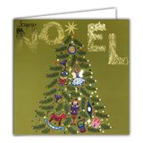Vierkante kaart vrolijk kerstfeest betoverd goud glanzend goud met witte envelop 15 x 15 cm – verlichte dennenboom speelgoed notenkraker ballerina paard cadeau ster feest einde van het jaar – gemaakt
