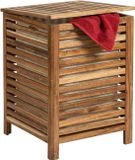 Merkloos Relaxdays Wasmand - 80 liter - uitneembare waszak - acaciahout