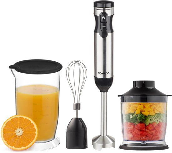 Tomado TSB9001B - Staafmixer Set - 1000W - RVS - Incl. Hakmolen, Garde & Maatbeker