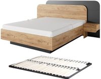 Vente-unique Bedframe hout antracietgrijs, natuurlijk licht 160 x 200 cm