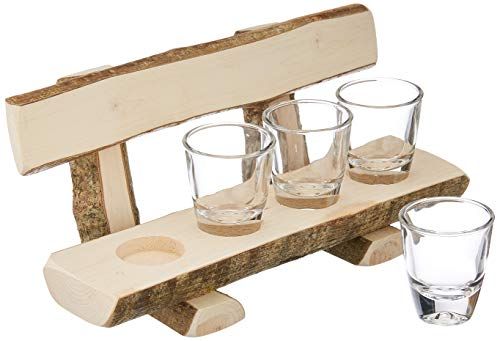 Deggelbam Houten bank met borrelglaasjes - 0751127885673