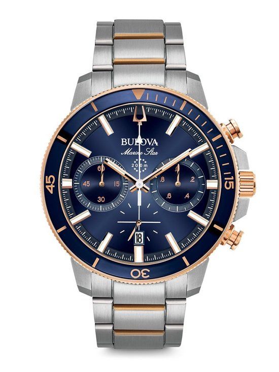 Bulova Marine Star 98B301 Herenhorloge - Zilverkleurig - 45 mm - Blauwe Wijzerplaat