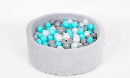 Viking Choice Ballenbad rond - grijs - 90x30 cm - met 150 turquoise, wit en grijze ballen