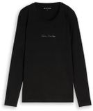 Tom Tailor - T-shirt ajusté à manches longues avec imprimé logo - Taille XXL - noir profond